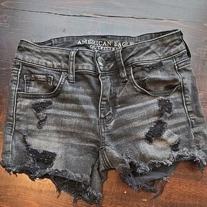American Eagle Outfitters Black Distressed Jean Shorts MIDI